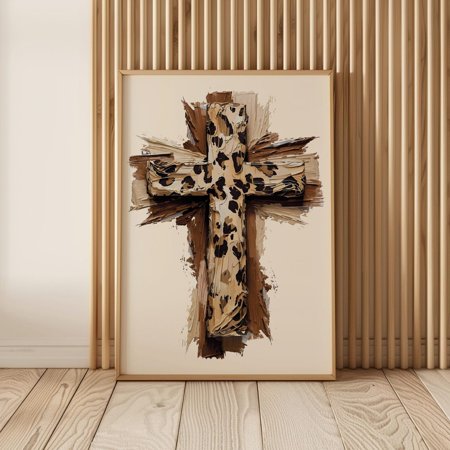 Leopard Cross Wall Art Print Modern Christian Home Decor