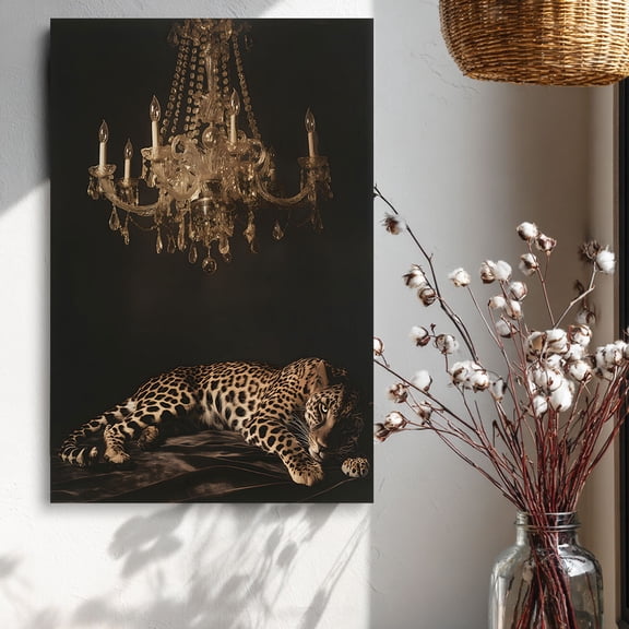 Leopard & Crystal Chandelier Luxury Canvas Wall Decor Ready to Hang Living Room