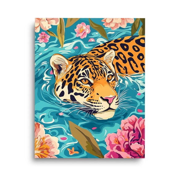 Leopard In Dancing Waters Print, Jungle Cat Wall Art, Exotic Animal Poster, Big Cat Wall Decor, Tropical Wildlife Artwork Home Decor #3400, Unframed Poster Size 24x36