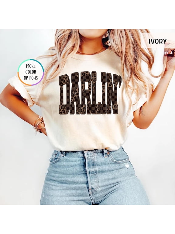 Leopard Darlin T-shirt, Western Shirt, Checkered Cowgirl Tee, Southern Style Shirt