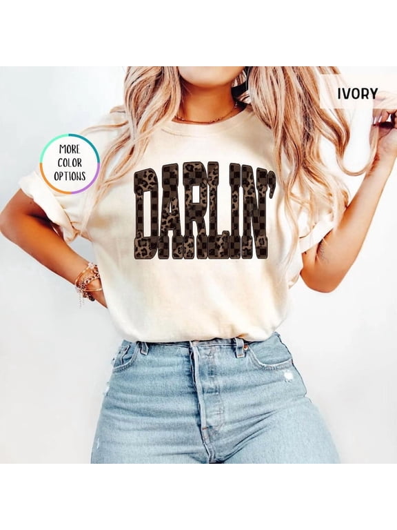 Leopard Darlin T-shirt, Western Shirt, Checkered Cowgirl Tee, Southern Style Shirt