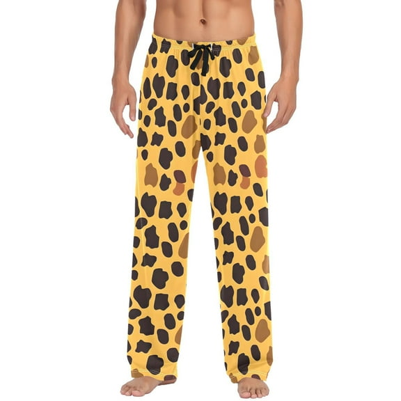 Leopard Design Men's Pajama Pants Cotton Long Sleepwear Lounge Pants S
