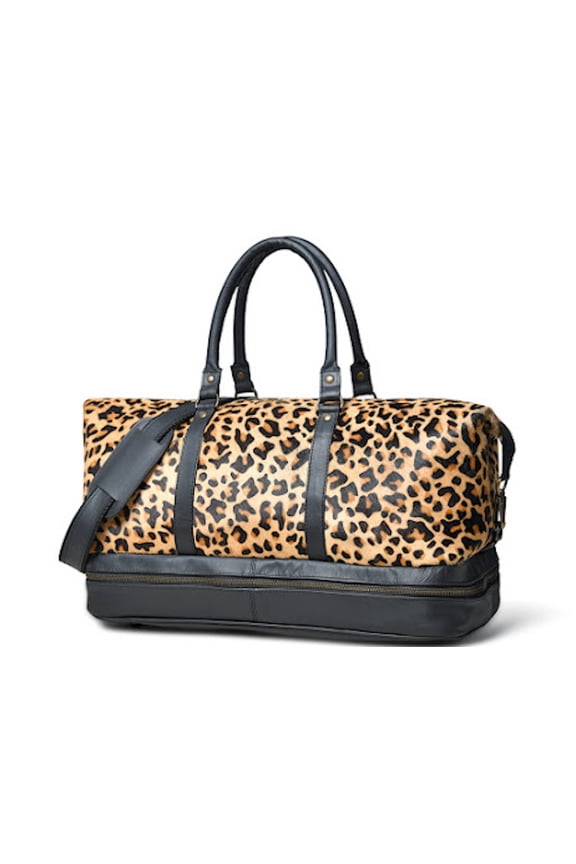 Leopard Design Weekender Travel Duffle in Natural Cow Fur and Genuine Leather