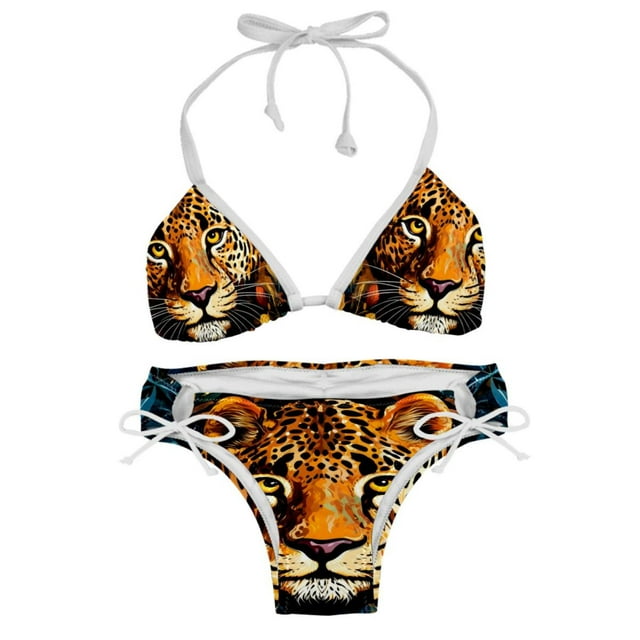 Leopard Detachable Sponge Adjustable Strap Bikini Set - Two-Pack