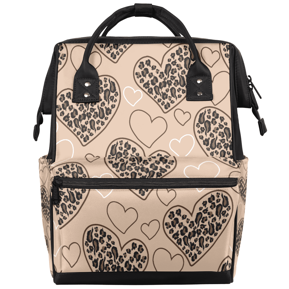 Leopard Diaper Bag Backpack for Mom, Large Capacity Travel Backpack, Multi-Pocket Backpack with Adjustable Straps, 15.7x11x7In