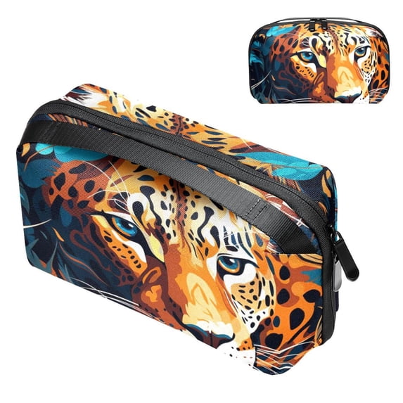 Leopard Digital Travel Bag Cord Organizer Hard Drive Bags Waterproof Oxford Cloth Cord Storage Organizer Box 5.9x9.44x3.14 in Black Digital Electronic Accessories Organizer Bag
