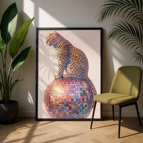 Leopard Disco Ball Glam Safari Art Poster Unframed Paper Print