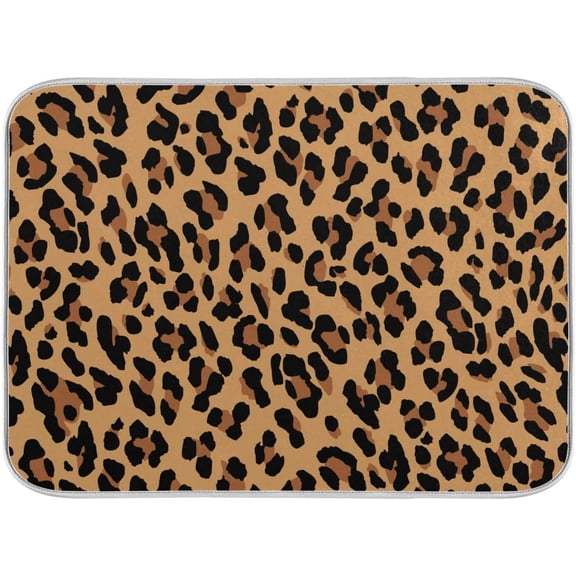 Leopard Dish Drying Mat Absorbent Heat Resistant Reversible Dish Mat for Kitchen Countertops Sinks, 16 x 18 Inch
