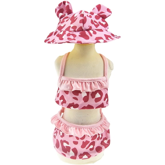 Leopard Dog Bikini Beach Swimsuit with Dog Hat Swimming Cap Puppy Bathing Dress Suit Summer Pet Clothes Cat Costumes for Small Dog (Small, Pink)
