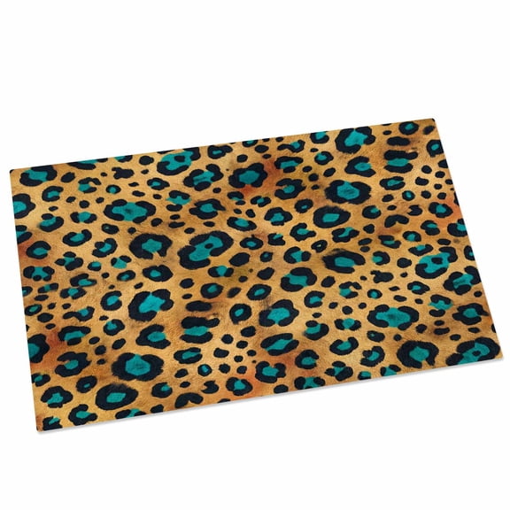 Leopard Door Mat 16x24 Inch Brown Leopard Print Accented with Bright Blue Patches Entryway Rug with Non-Slip Rubber, Front Door Mat Indoor Floor Mats for Living Room Bathroom Bedroom Home Office