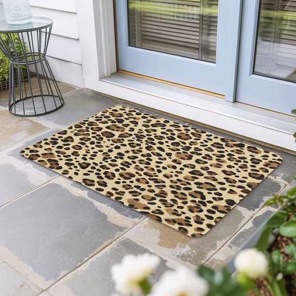 Leopard Door Mat Indoor Outdoor, Brown Animals Art Modern Farmhouse Non Slip Welcome Mat with Rubber Backing, Absorbent Fabric Front Door Mats Entryway Rug for Home Patio Entrance 16"x24"