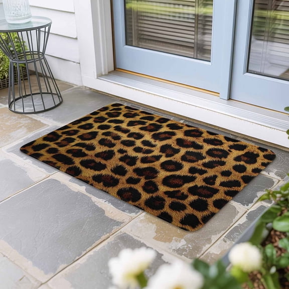 Leopard Door Mat Indoor Outdoor, Brown Vintage Leopard Print Non Slip Welcome Mat with Rubber Backing, Absorbent Fabric Front Door Mats Entryway Rug for Home Patio Entrance 24"x36"