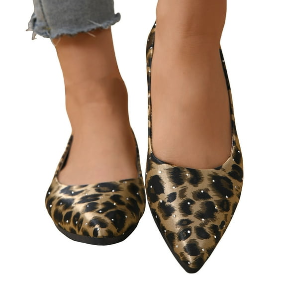 Leopard Dress Shoes for Women Ladies 2025 Fashion Casual Pointed Toe Low Heels Slip on Oxfords Dressy Flat