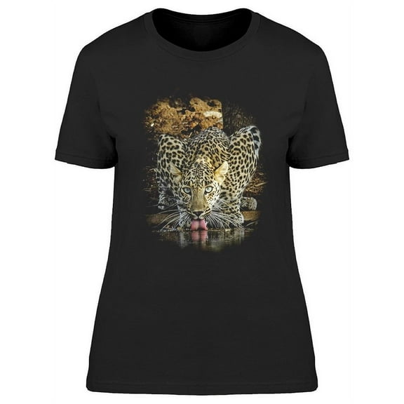 Leopard Drinking Water T-Shirt Women -Image by Shutterstock, Female Large