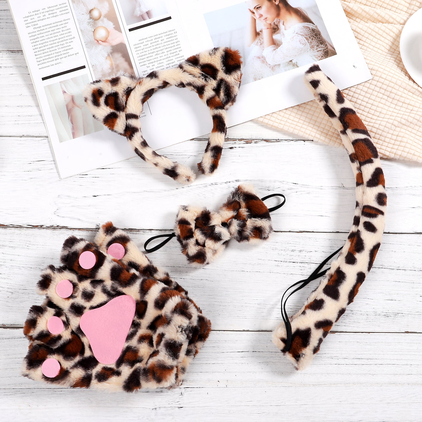 TINKSKY KALLORY 1 Set Leopard Ears and Tail with Faux Fur 