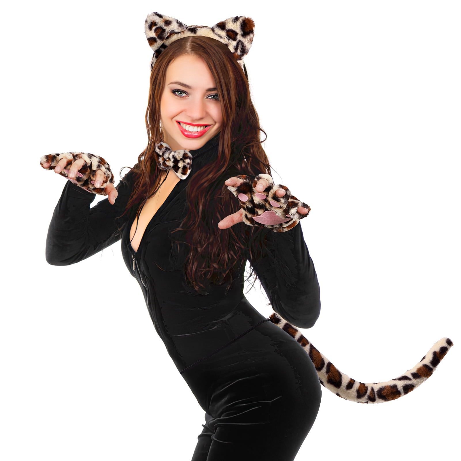 TINKSKY KALLORY 1 Set Leopard Ears and Tail with Faux Fur Paw Gloves ...