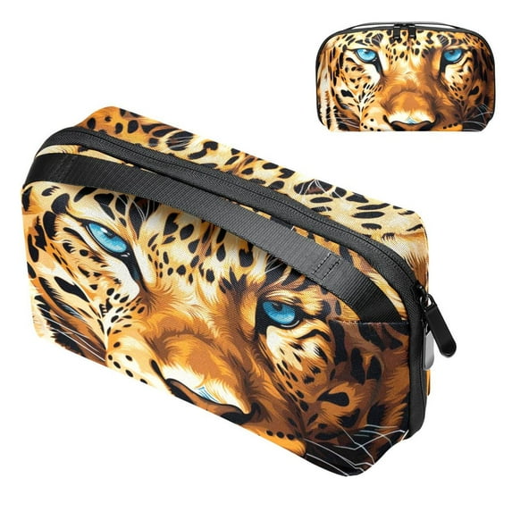 Leopard Electronic Organizer Travel Case, Waterproof Oxford Cloth Storage Pouch Bag, Box with Cord Organizer Storage for Computer Cable Organizer, 5.9x9.44x3.14 in.