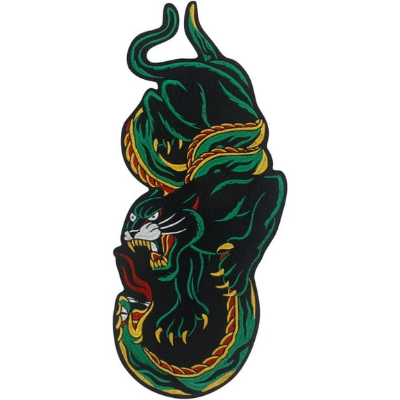 Leopard Embroidered Applique Patch The Roaring Black Panther Fabric Punk Patches Intertwine with Green Snake Iron On Emblem for MC Bikers Decor