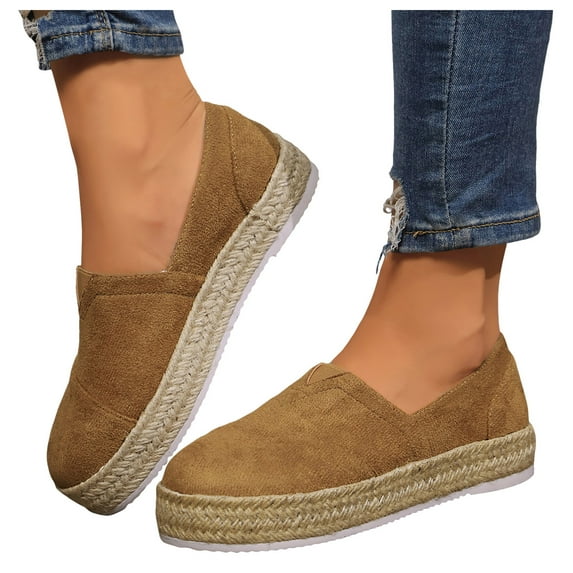 Leopard Espadrille Platform Slip on Loafers for Women 2025 Beach Casual Fall Suede Walking Flat Shoes