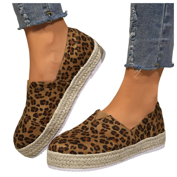Leopard Espadrille Platform Slip on Loafers for Women 2025 Beach Casual Fall Suede Walking Flat Shoes