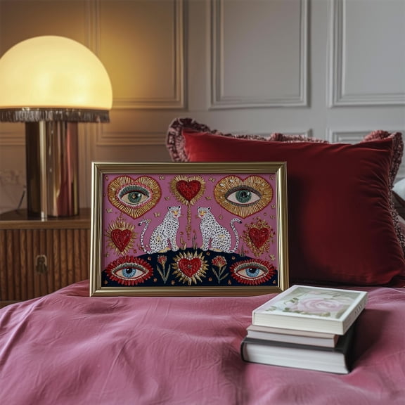 Leopard Eye Heart Art Print, Mystical Jungle Wall Decor, Boho Animal Illustration, Unframed Paper Print Size 8x12