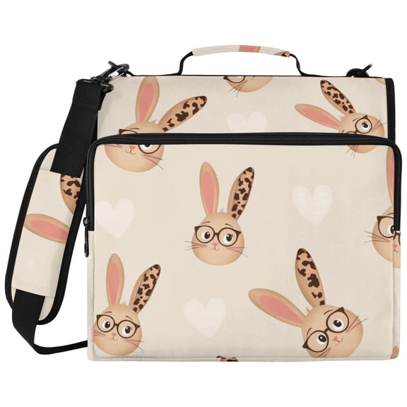 Leopard Eye Rabbit Pattern 3 Ring Binder Bag Zipper Binder Organizer with 14 Inch Laptop Sleeve