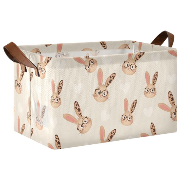 Leopard Eye Rabbit Pattern Collapsible Storage Bin Open Home Shelf Basket Water-Resistant Iron Frame Large
