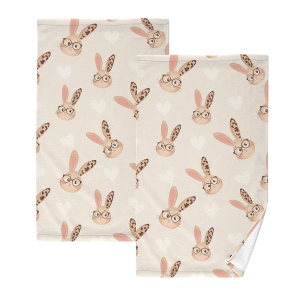 Leopard Eye Rabbit Pattern Cotton Towel Set Face Hand Towels 2 Pack Soft Absorbent 16x28in