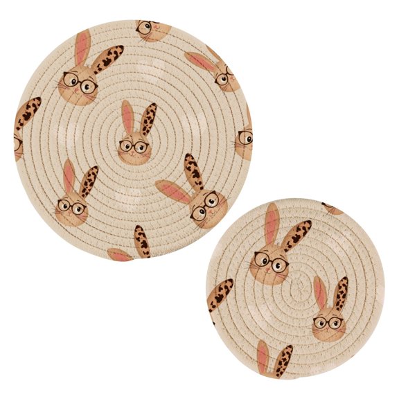 Leopard Eye Rabbit Pattern Cotton Trivets Potholders Set of 2 Handmade Heat Resistant Non Slip Absorbent