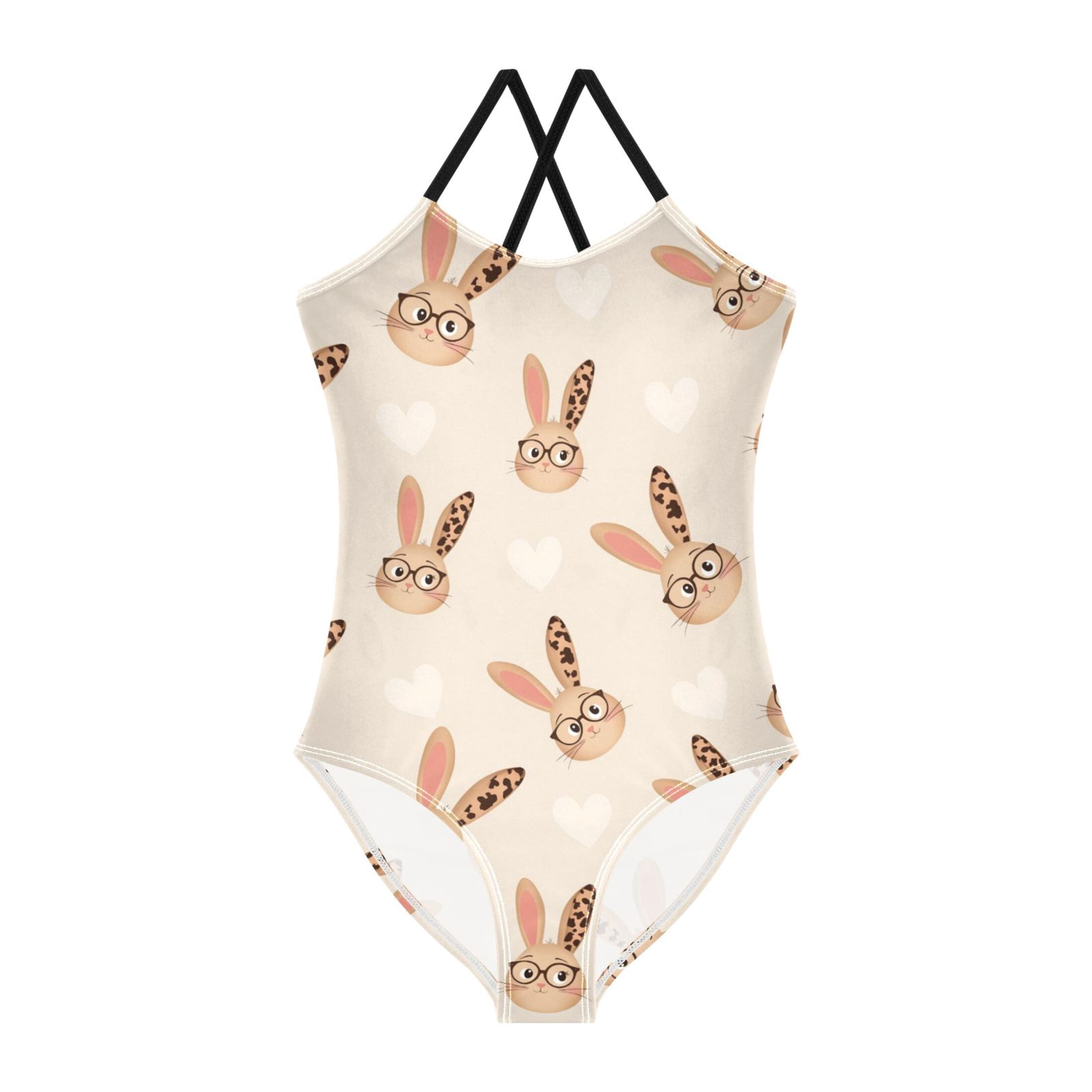 Leopard Eye Rabbit Pattern Girls' One-Piece Swimwear 3T-10T Soft ...