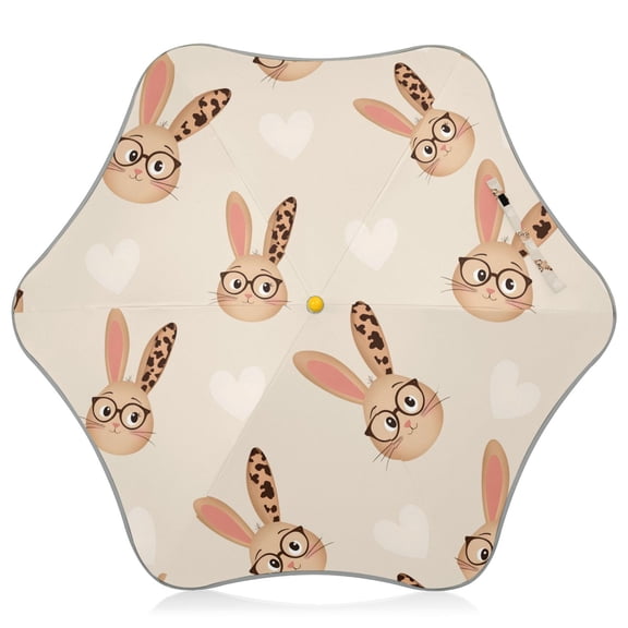 Leopard Eye Rabbit Pattern Kids Umbrella Rain Umbrella Clear Grip Handle Folding Umbrellas UV50+ 35in