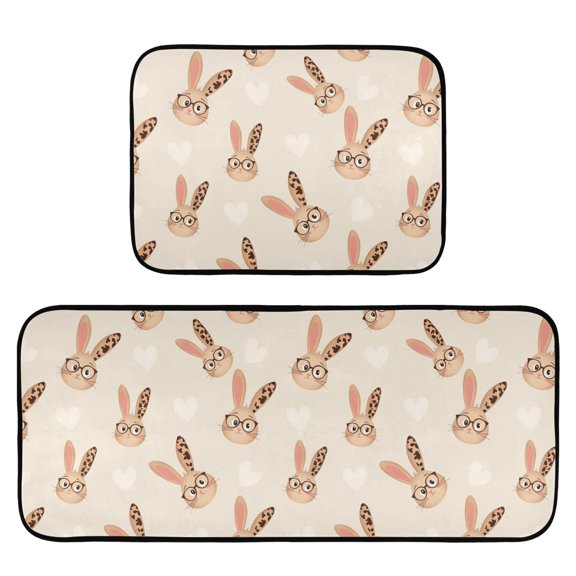 Leopard Eye Rabbit Pattern Kitchen Mat 2 Piece Non Slip Absorbent carpet Floor Mat 19.7x27.6in+19.7x47.2in