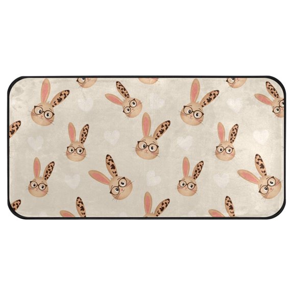 Leopard Eye Rabbit Pattern Kitchen Runner Rug 39x20 in Non Slip Absorbent Cushioned Laundry Bathroom