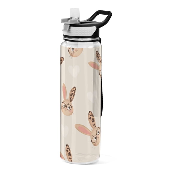 Leopard Eye Rabbit Pattern Sport Water Bottle Tritan with Straw 1000ml Portable for Outdoor Daily Use