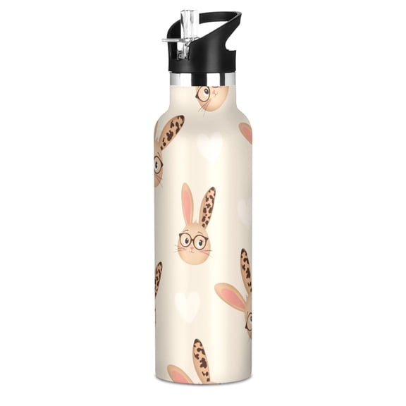 Leopard Eye Rabbit Pattern Sport Water Bottle for Kids Insulated with Straw for School Outdoor Daily Use
