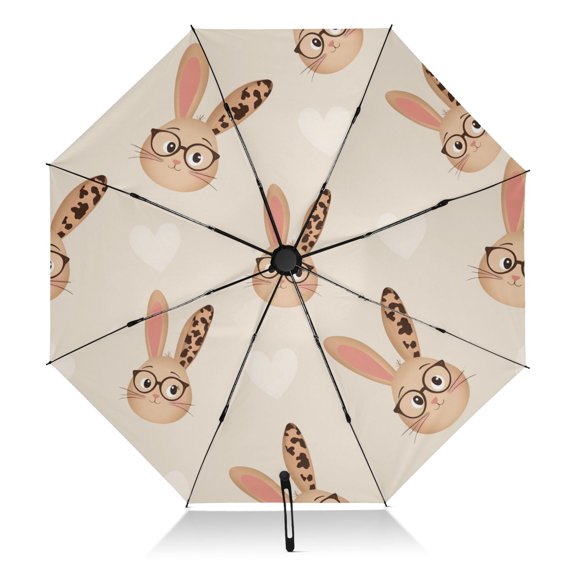 Leopard Eye Rabbit Pattern Umbrella Folding Sun Umbrella Travel Auto Open Close Large UV50+ 40in
