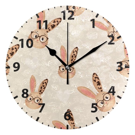 Leopard Eye Rabbit Pattern Wall Clock 10in Round Artistic Oil Painting Home Decor Desk Table Clock