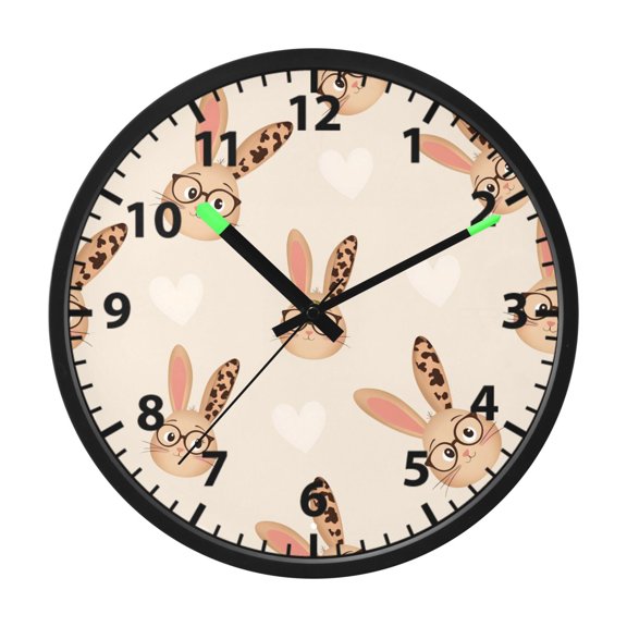 Leopard Eye Rabbit Pattern Wall Clock 12 Inch Voice Activated Night Light Silent Non Ticking