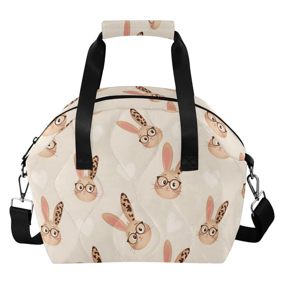 Leopard Eye Rabbit Pattern Women Lunch Bag Quilted Insulated Water Resistant Tote for Work and Picnic