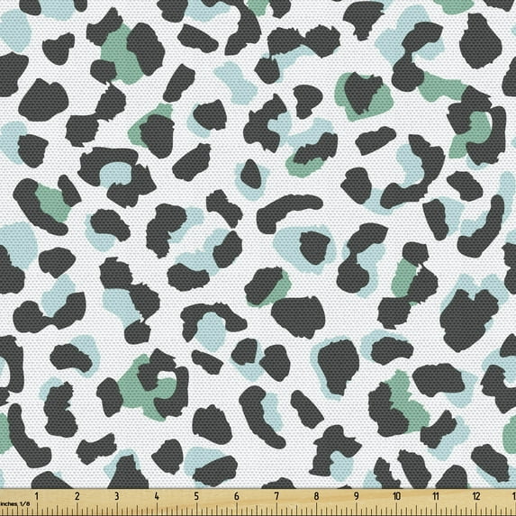 Ambesonne Leopard Fabric by the Yard Upholstery, Animal Skin Print Spots, 2 Yards, Sea Green Charcoal Grey