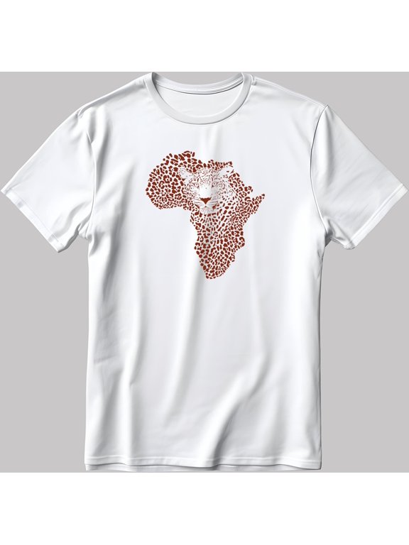 Leopard Face Figure Short Sleeve White-WHITE Men's / Women's T Shirt F407
