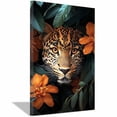 thumbnail image 1 of Leopard Face Tropical Flowers Canvas Wall Art, Wildlife Animal Prints Painting for Living Room Bedroom Bathroom Decor, Framed Ready to Hang Ready to hang-12"L x 8"W, 1 of 10