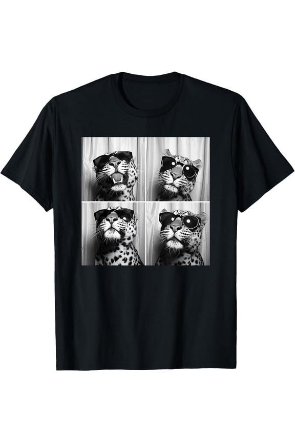 Leopard Face Wearing Sunglasses Funny Animal Leopard Graphic T-Shirt- Classic Unisex 100% Cotton Crew Neck T-Shirt Breathable Casual Everyday Wear Affordable Graphic Soft t shirt Cheap t shirts
