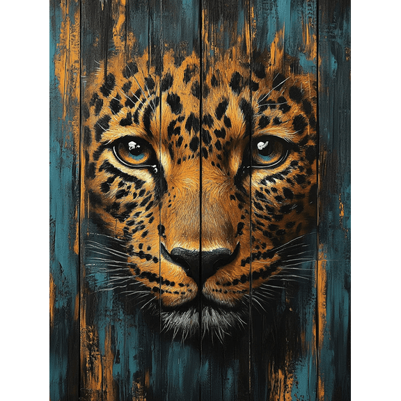 Leopard Face Wooden Wall Art Canvas PaintingSuitable for Living RoomBedroomOfficeBathroom and Dinning Room Decoration.