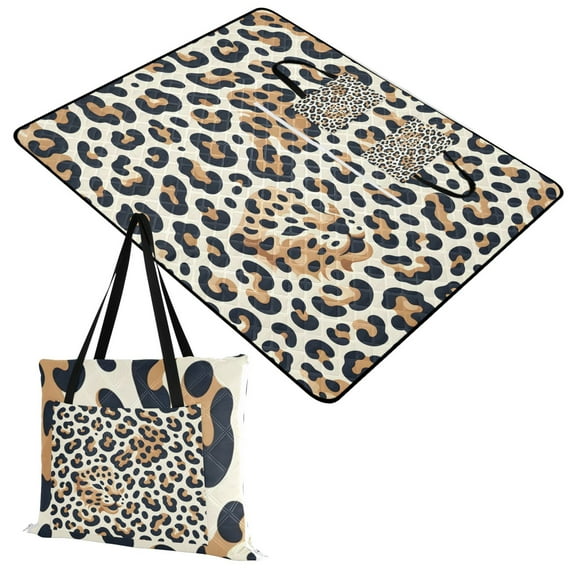 Leopard Face and Leopard Spot Extra Large Picnic Beach Blanket Waterproof Sand Proof Portable Outdoor Mat 60x80