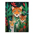 thumbnail image 1 of Leopard Family Wildlife Portrait Oil Painting Orange Red Green Jungle Landscape Kids Bedroom Large Wall Art Poster Print Thick Paper 18X24 Inch, 1 of 5