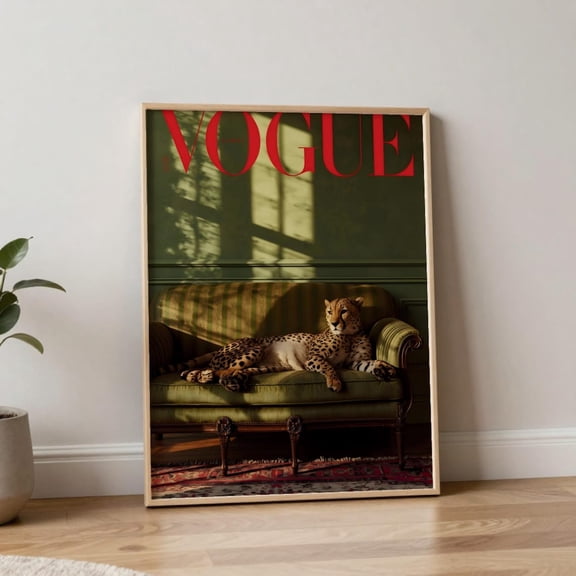Leopard Fashion Magazine Wall Art Print, Unframed Paper Poster 24x36in
