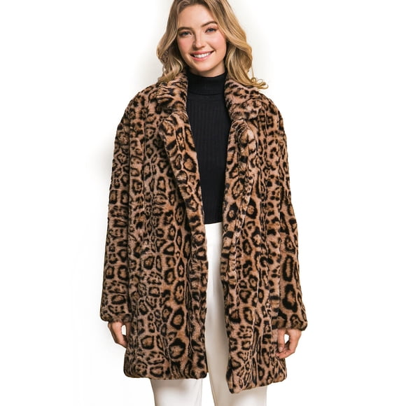 Leopard Faux Fur Coat Color: Camel, Size: Large