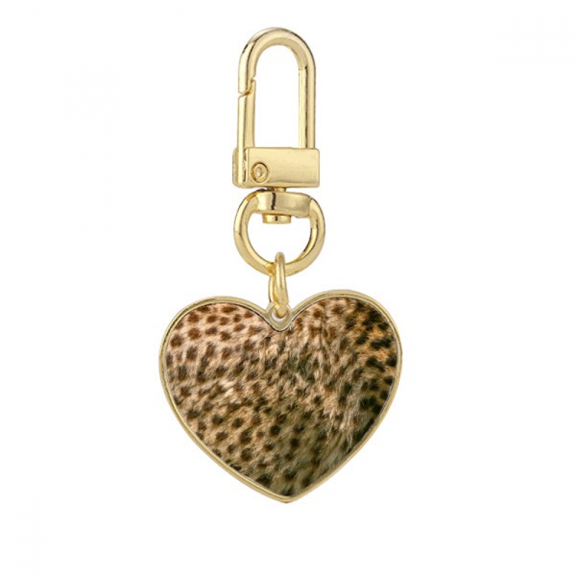Leopard Feather Design Gold Heart Keychain Metal Keyring Holder