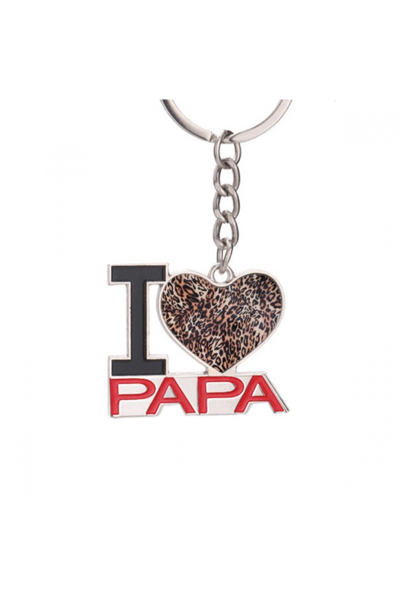 Leopard Feather  Design Keychain Metal Keyring Holder Love PAPA Father